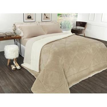 Imagem de Coberdrom Casal Queen Dupla Face Sherpa Pele de Carneiro – Edredom e Cobertor em Um Só, Macio e Aconchegante(Avelã)