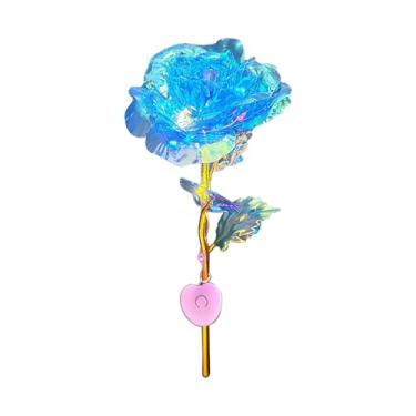 Imagem de Rosa luminosa Dia dos Namorados rosas coloridas brilhantes flores artificiais dia dos namorados rosa para mãe, esposa, amiga, mulheres, rosas com luzes coloridas, decoração de casa (azul)