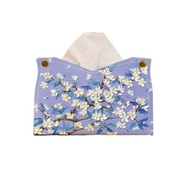 Imagem de Capa para caixa de lenços de papel Luz estilo de luxo caixa tecido capa colorida pintura a óleo couro do plutônio titular escritório guardanapo dispensador(Purple)