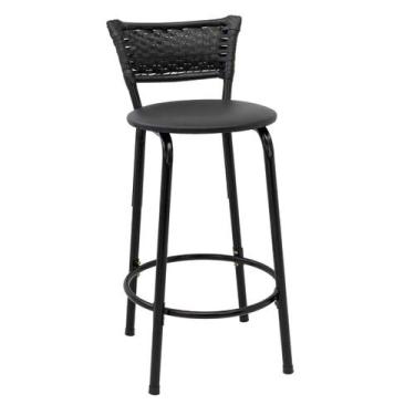 Imagem de Banqueta Para Bancada 60cm Preta Junco Preto Balcão Ilha Bistrô Bar Co