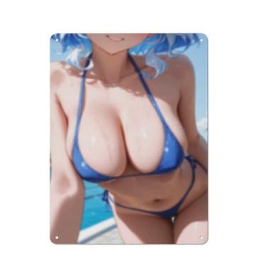 Imagem de Pôster de arte de menina de anime sexy quente placa de estanho vintage decoração de parede pôster 30,5 x 40,6 cm, AI164
