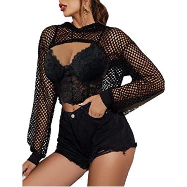 Imagem de Avidlove Moletom com capuz de malha crop top feminino camisa arrastão manga longa cropped com capuz, Preto, XXG