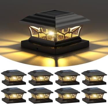 Imagem de DAMAYCA Pacote com 8 lâmpadas solares de poste à prova d'água para ambientes externos, serve para decks de cerca de madeira e vinil de 10 x 15, 15 x 15 cm, lâmpada LED Edison com modos de luz branca