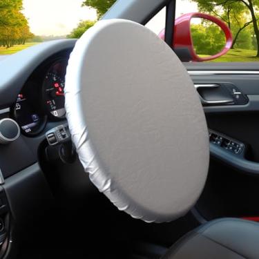 Imagem de YYTQP Protetor solar de cobertura de volante, protetor de volante de pano revestido de prata, acessórios de cobertura de bloqueio solar automotivo para carros, caminhões, SUvs (prata)