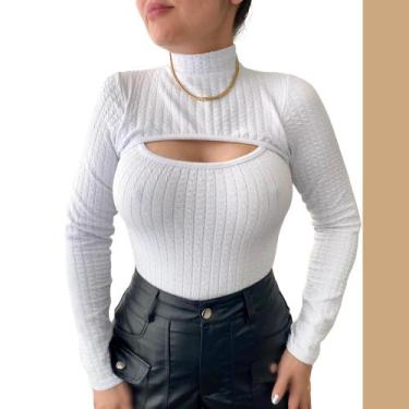 Imagem de Body Feminino Blusa Manga Longa Gola Alta Tecido Bubble Moda Gringa Bl