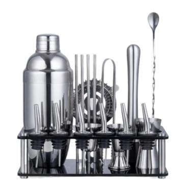 Imagem de Kit de bartender, conjunto de coqueteleira de aço inoxidável, 18 peças, coqueteleira, coqueteleira, conjunto de barra de ferramentas para casa e bar conjunto de coqueteleiras