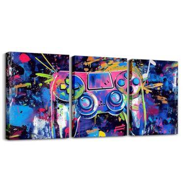 Imagem de jejeloiu Arte de parede colorida em tela infantil para sala de estar quarto gamer decoração de parede para banheiro decoração de sala de jogos meninos meninas arte pôsteres console de jogos pintura