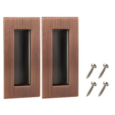 Imagem de Kindoodos Puxadores de porta embutidos, puxadores de descarga de dedo, ferragens de porta de bolso vintage de 10 cm, puxadores de porta de armário deslizantes retangulares de aço inoxidável (pacote