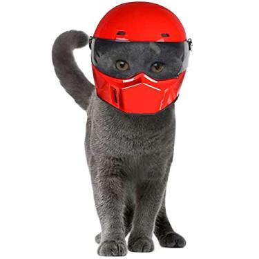 Imagem de WCDJOMOP Capacete De Motocicleta Para Animais Estimação, Integral Ciclismo Ao Ar Livre, Chapéu Cães, Gatos, Filhotes, Gatinhos, Suprimentos Fãs Carros Corrida, Presente Pequeno Colecionável (Vermelh