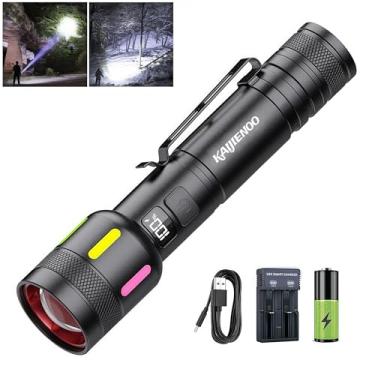 Imagem de Lanterna de mão recarregável doméstica, lúmens altos, zoom, à prova d'água IPX4, 5 modos, USB e tipo C, luz LED pequena super brilhante de longa duração, ideal para acampamento, emergência e aventuras