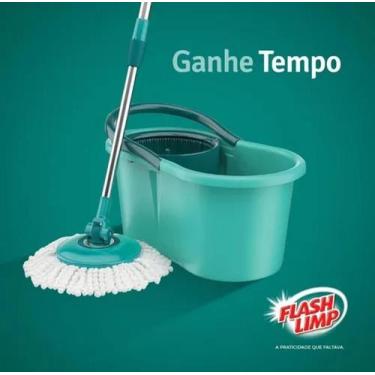 Imagem de Mop Giratório Balde Fit Cabo Inox Flash Limp Centrifugador Verde Musgo