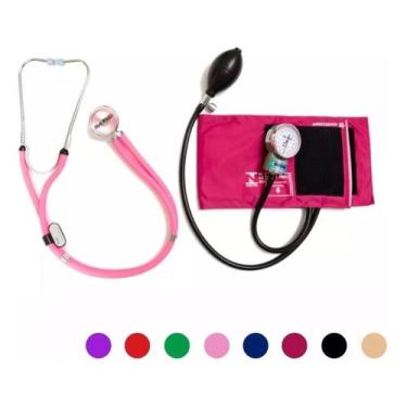 Imagem de Kit Aparelho De Pressão Esfigmomanômetro + Estetoscópio Pa Med Rosa - 