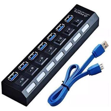 Imagem de Hub Usb 3.0 7 Portas Alta Velocidade Pendrive Mouse Teclado - luatek