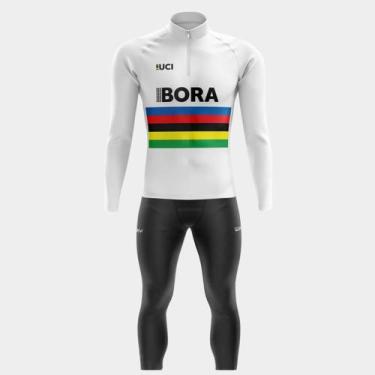 Imagem de Conjunto Ciclismo Masculino - Camisa BORA BRANCA MANGA LONGA (PRO) Cal