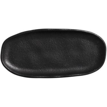 Imagem de Kit 15 Travessas Cerâmica para Sushi 16,5x8cm Orgânico Preto Fosco Res