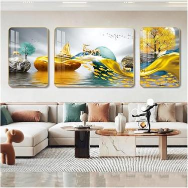 Imagem de Impressões Em Tela De Arte De Parede Emoldurada, Murais De Pintura Decorativa De Sala De Estar Tripla, Pinturas De Parede De Fundo De Sofá Moderno, Ouro De 1,2 Cm, C, 50x70cm/100x70cm/50x70cm