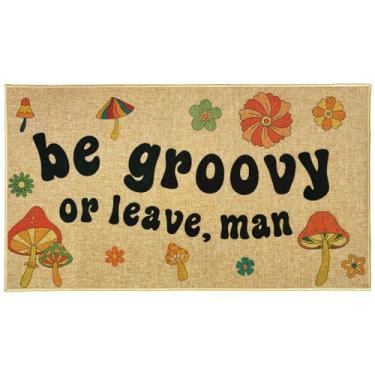 Imagem de Capacho de boas-vindas engraçado para ambientes internos e externos, tapete de porta de flor de cogumelo, retro, vintage, bem-vindo, antiderrapante, tapete de entrada, interior e exterior, capacho