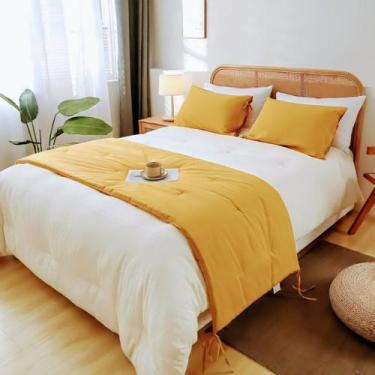 Imagem de Conjunto de roupa de cama Linen 2 fronhas 70x50cm Amarelo 2 Plazas/Kin