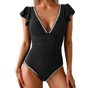 Imagem de Maiô de uma peça com babados Aidonger Tummy Control para mulheres