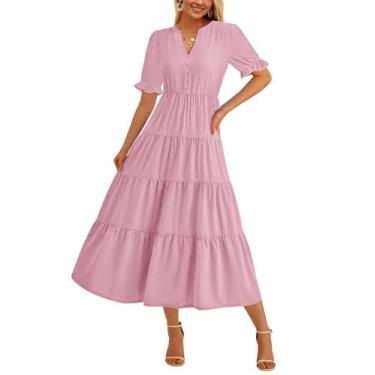 Imagem de Vestido midi PRETTYGARDEN feminino casual, verão 2025, rosa