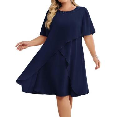 Imagem de Vestido de convidado de casamento Hanna Nikole Navy Blue Chiffon Plus 