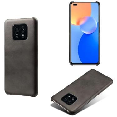 Imagem de Capa para Honor Play 5 Vitality,Proteção contra quedas,Casca de volta de cor sólida simples,Design de couro de imitação de plástico-Black
