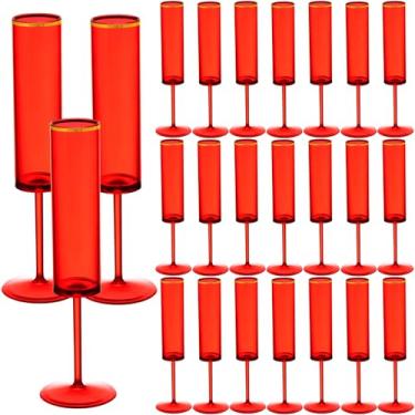 Imagem de 24 peças de taças de vinho de plástico, taças de champanhe de 170 g, taças de borda dourada, copos descartáveis para festas, torradas, champanhe, reutilizáveis, copos coloridos, para beber