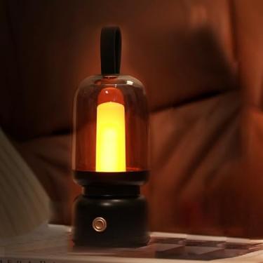 Imagem de Luminária de mesa de LED retrô portátil, bateria sem fio, lanterna de LED vintage, luminária de mesa USB, luz noturna de acampamento para uso interno ou externo (preto)