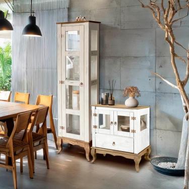 Imagem de Balcão Rústico Com Cristaleira Torre Branco Garapa D120VL D161VL Denk