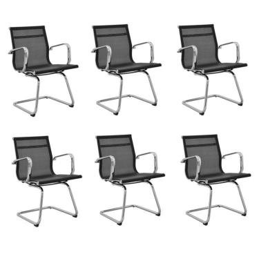 Imagem de Kit 6 Cadeiras de Escritório Presidente Fixa Sevilha Baixa Tela Preto