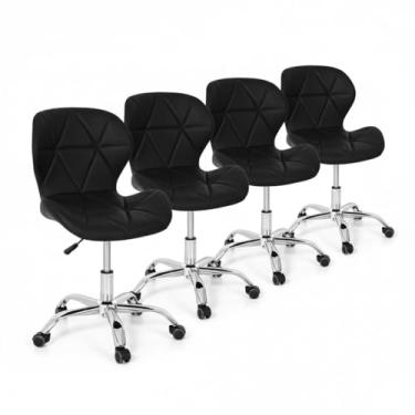 Imagem de DECORESHOP - Kit 4 Cadeiras Office Slim, Giratória, Altura Ajustável, Estofada Geométrica, Base Cromada com Rodízios, Preta