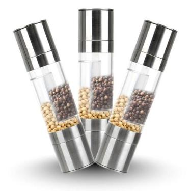 Imagem de Kit 3 Moedores Duplo Manual 2 em 1 Aço Inox 100ml Sal e Pimenta Gourme
