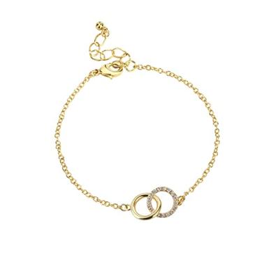 Imagem de Dois círculos infinitos interligados zircônia cúbica pulseira de elos de corrente de ouro para mulheres meninas CZ moderno minimalista ajustável banhado a ouro 14K delicados presentes de filha