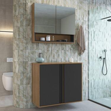 Imagem de Gabinete de Banheiro 80cm com Espelheira 2 Portas sem Cuba Antônia Mel/Grafite