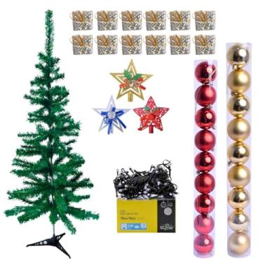 Imagem de Kit Árvore de Natal 120cm 500 Galhos, 36 Peças, Pisca-pisca 100 LEDs, Bolas e Enfeites, Decoração Natalina, Festivo, P/Sala Escritório Hall (Kit Enfeites de Natal Completo)