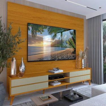 Imagem de Rack com Painel para Tv 84 Polegadas 4 Gavetas com Pés Madeira 217cm 100% Mdf Luminare/magnífico Naturale/Off White