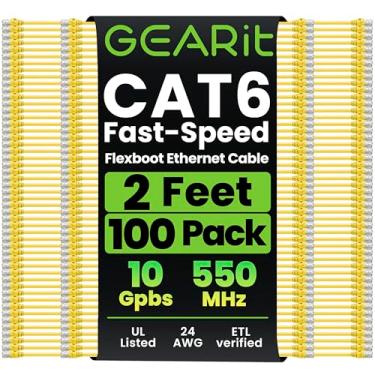 Imagem de GearIT Pacote com 10 cabos de patch Cat6, cabo Ethernet Cat 6, aba flexível e flexível – Série Preimum – Amarelo, 2 Feet (100-Pack), GI-C6FL-YL-2FT-100PK