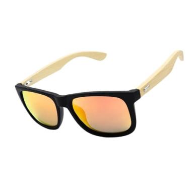 Imagem de Óculos de Sol Polarizado Quadrado Premium Hastes em Madeira Bambu Vintage UV400 Unissex Feminino Masculino - Modelo Arizona - Cacife Brand (Vermelho Espelhado)