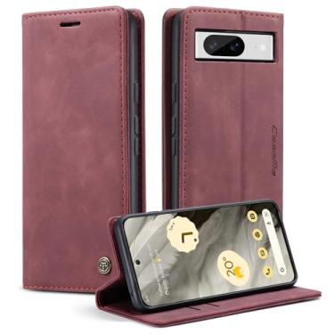 Imagem de Phernykas Capa carteira flip para Google Pixel 8, capa fólio magnética de couro com suporte para cartão, suporte durável - capa protetora de telefone TPU à prova de choque - vermelha