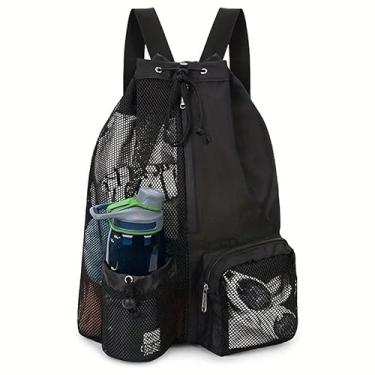 Imagem de Mochila Natação Grande com Rede Respirável, Bolsa Natação Esportiva para Academia, Praia e Piscina – Mochila Academia Masculina Resistente (Preto) (Preto)