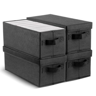 Imagem de MAQUITA Pacote com 4 suportes para CD com alças e tampa, estojo organizador fácil de mover para armazenamento eficiente de mídia