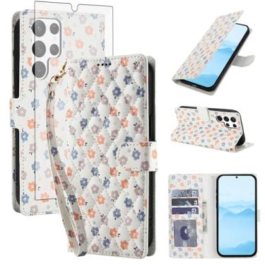 Imagem de Asuwish Capa de celular para Samsung Galaxy S24 Ultra 5G carteira celular com protetor de tela de vidro temperado porta-cartão de flores com suporte para cartão S24Ultra 24S S 24 24Ultra mulheres