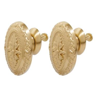 Imagem de SUPERFINDINGS 2 conjuntos de maçanetas de gravação em latão dourado vintage puxador de armário antigo puxador de gaveta puxadores ovais puxadores de móveis para armários guarda-roupa gaveta porta