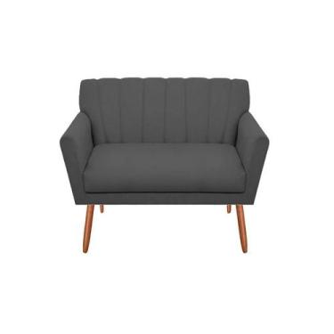 Imagem de Namoradeira Decorativa Cecília Suede Cinza 2 Lugares Pés Madeira Mz De