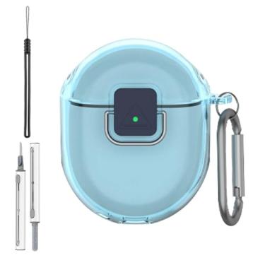 Imagem de Capa transparente para Google Pixel Buds Pro 2, capa protetora de TPU cor doce com chaveiro, cordão e kit de limpeza, proteção total, amarelamento reduzido, azul