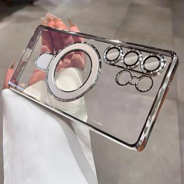 Imagem de Capa para Samsung S24 FE, transparente, de acrílico, com suporte para PC, revestimento de luxo (para Samsung S24 FE/prata)