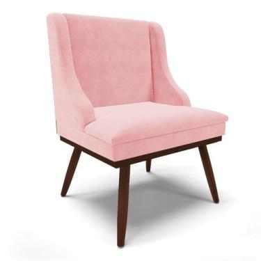 Imagem de Cadeira de Jantar Liz Suede Base Fixa Madeira com Pés Palito Tabaco - 