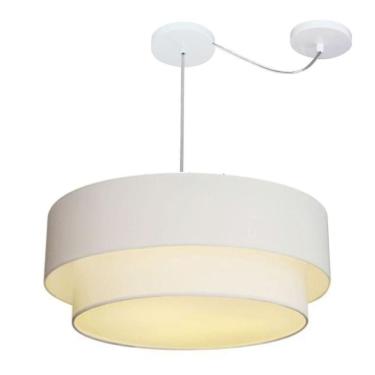 Imagem de Lustre Pendente Duplo Cilíndrico Com Desvio De Centro Vivare Md-4362 Cúpula Em Tecido 55x50cm - Bivolt Branco 127/220v