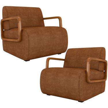 Imagem de Kit 02 Poltronas Decorativa Orgânica Bruxelas K01 Couríssimo Caramelo - Lyam Decor