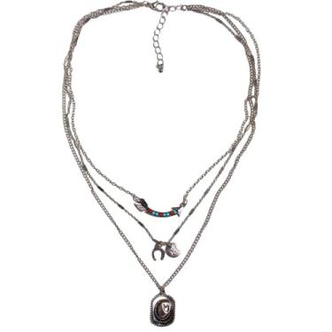 Imagem de Conjunto de colar em camadas estilo ocidental, corrente de prata com contas turquesa, pingente de chapéu de caubói, pingente de flecha, design de ferradura com vários fios
